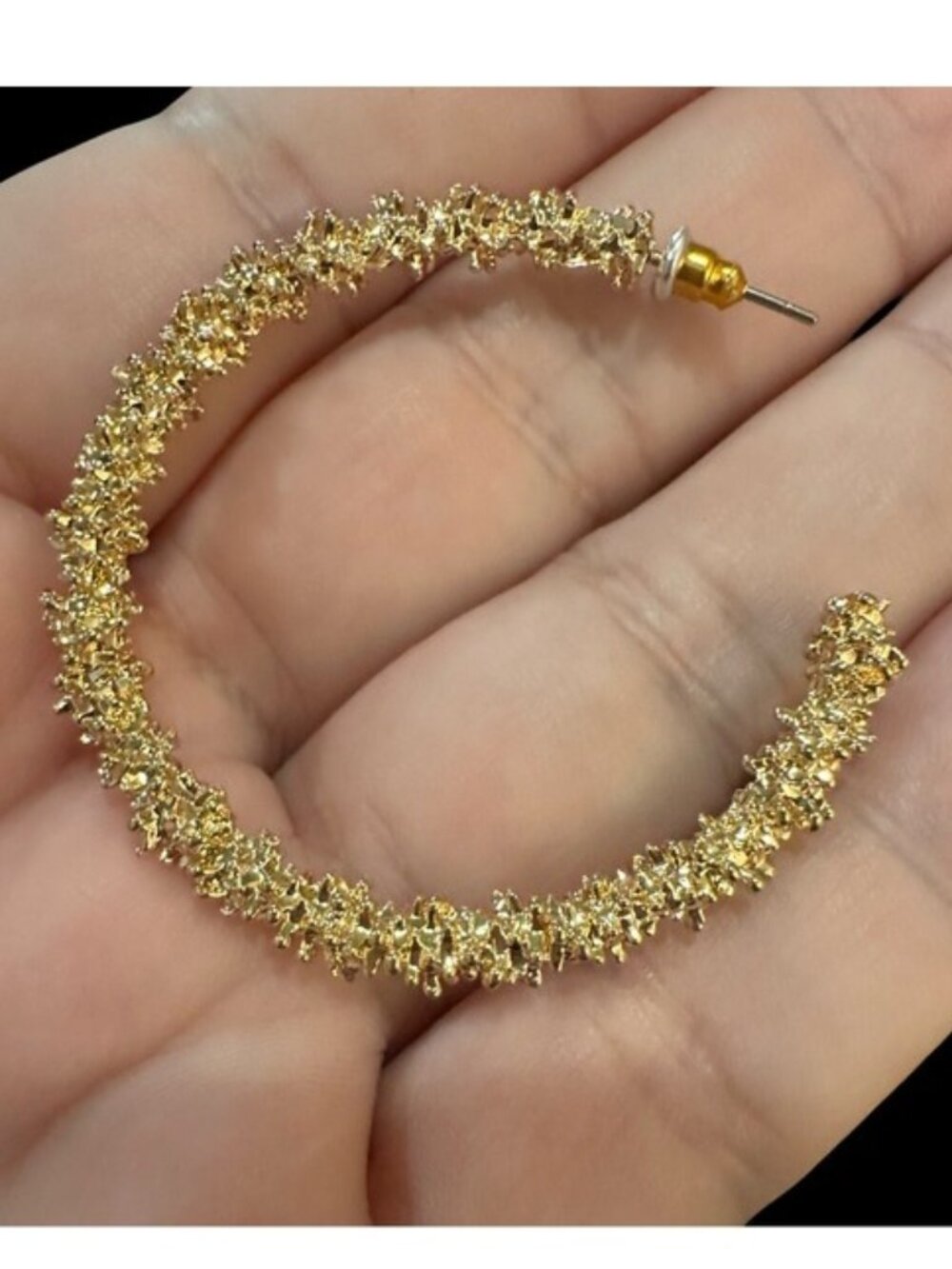 Andante Gold-Tone Textured Hoop Earrings Set Small & Large Sizes Lightweight & E - Picture 4 of 4